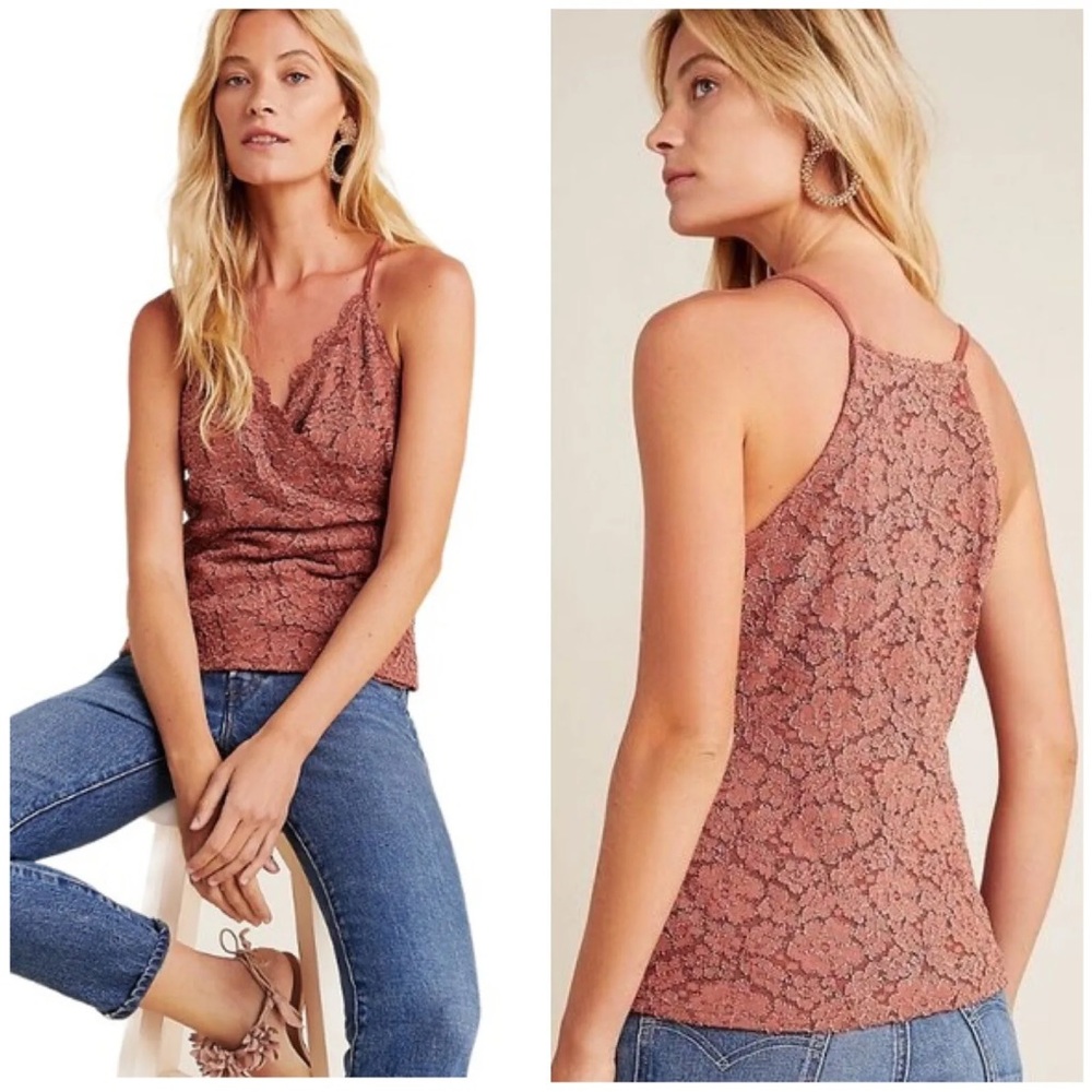 New Anthro eri+ali Twyla Lace Cami Top in Terra Cotta Brown Women Size XS